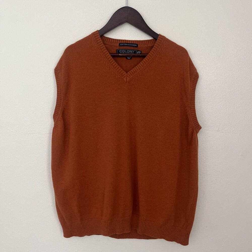 COLONY SPORTSWEAR Knit V Neck Cashmere Cotton Blend Sweater Vest, Orange- XL